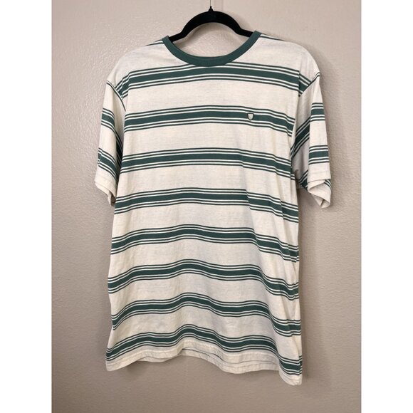 Brixton Standard Fit Mens Striped T-Shirt Large Green White Short Sleeve Cotton - Picture 2 of 7